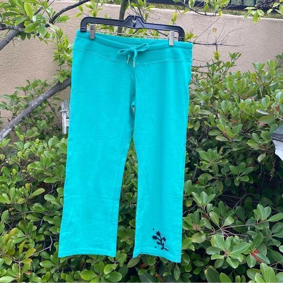 Soul Revival Life Mint Green Cropped Sweat Pants w/Black Sequins Sz EUC - Picture 1 of 5